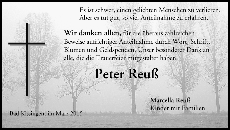  Traueranzeige für Peter Reuß vom 07.03.2015 aus MGO