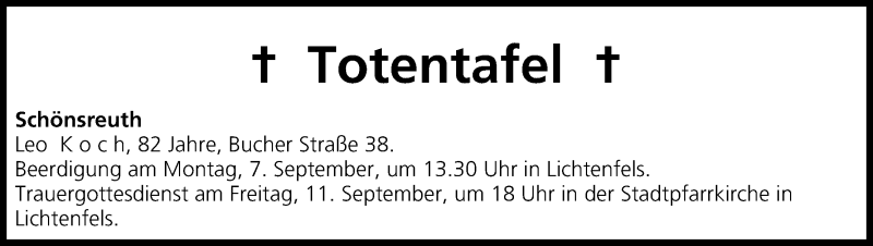  Traueranzeige für Totentafel vom 05.09.2015 vom 05.09.2015 aus MGO