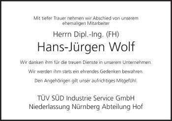 Anzeige von Hans-Jürgen Wolf von MGO