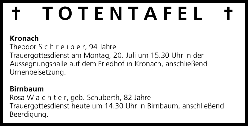  Traueranzeige für Rosa Wachter vom 17.07.2015 aus MGO