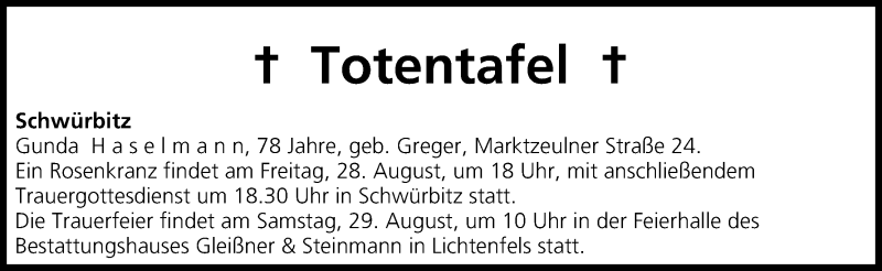  Traueranzeige für Totentafel vom 28.08.2015 vom 28.08.2015 aus MGO