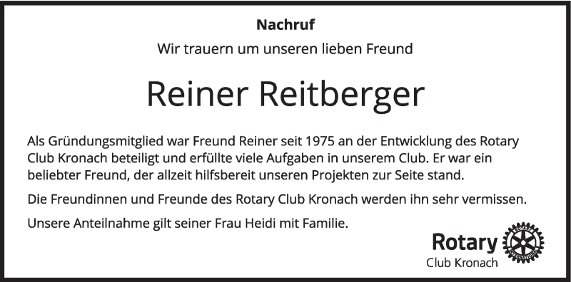  Traueranzeige für Reiner Reitberger vom 30.09.2015 aus MGO