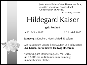Anzeige von Hildegard Kaiser von MGO