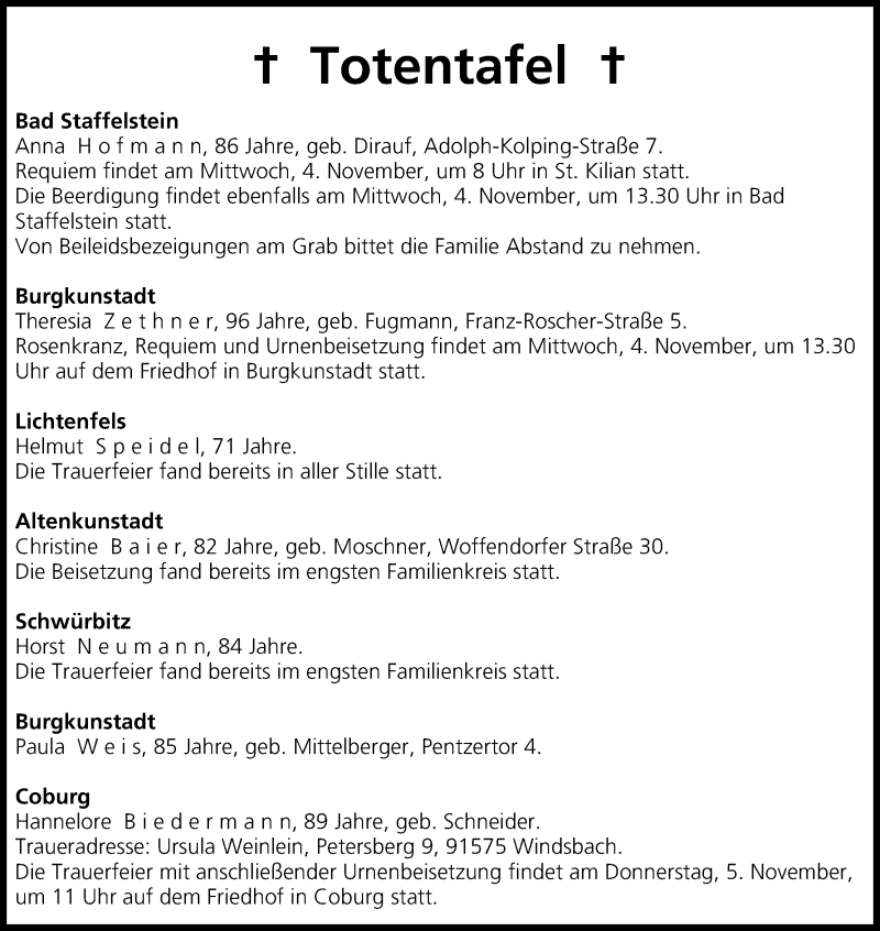  Traueranzeige für Totentafel vom 03.11.2015 vom 03.11.2015 aus MGO