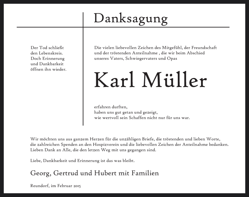  Traueranzeige für Karl Müller vom 27.02.2015 aus MGO