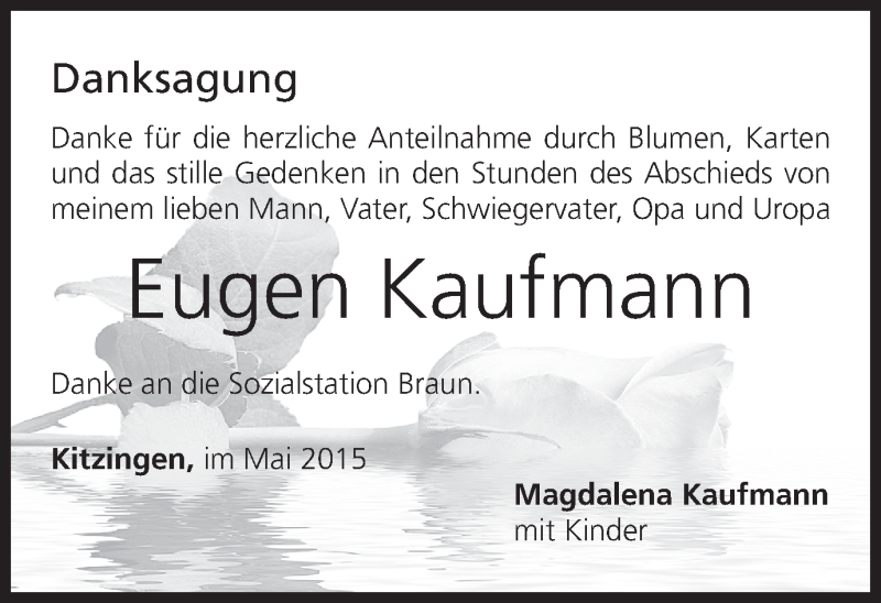  Traueranzeige für Eugen Kaufmann vom 06.06.2015 aus MGO