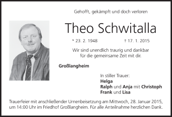 Anzeige von Theo Schwitalla von MGO