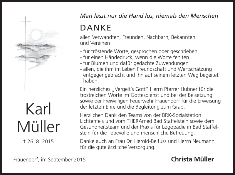 Traueranzeige für Karl Müller vom 12.09.2015 aus MGO