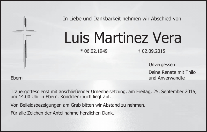  Traueranzeige für Luis Martinez Vera vom 22.09.2015 aus MGO