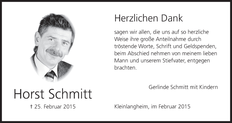  Traueranzeige für Horst Schmitt vom 21.03.2015 aus MGO