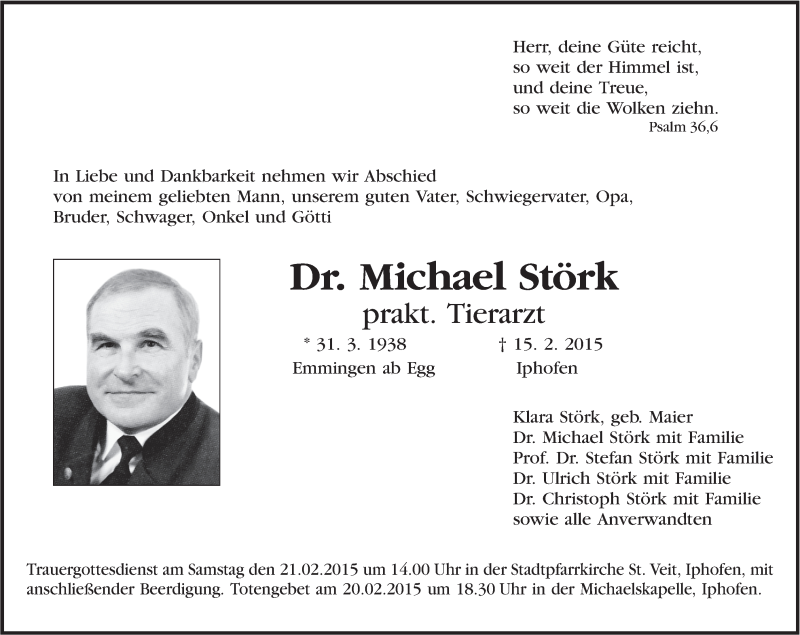  Traueranzeige für Michael Störk vom 19.02.2015 aus MGO