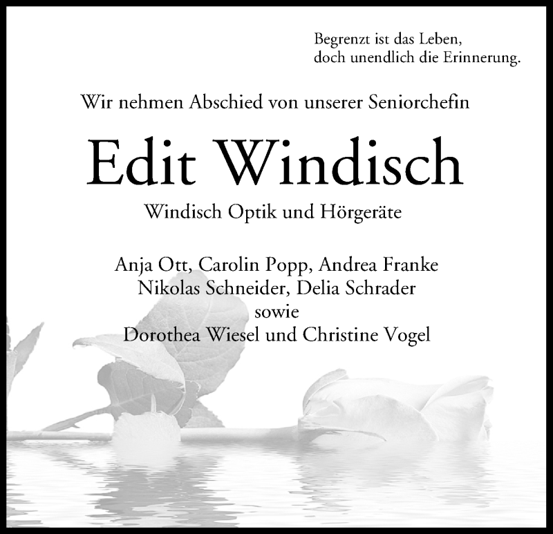  Traueranzeige für Edit Windisch vom 28.03.2015 aus MGO