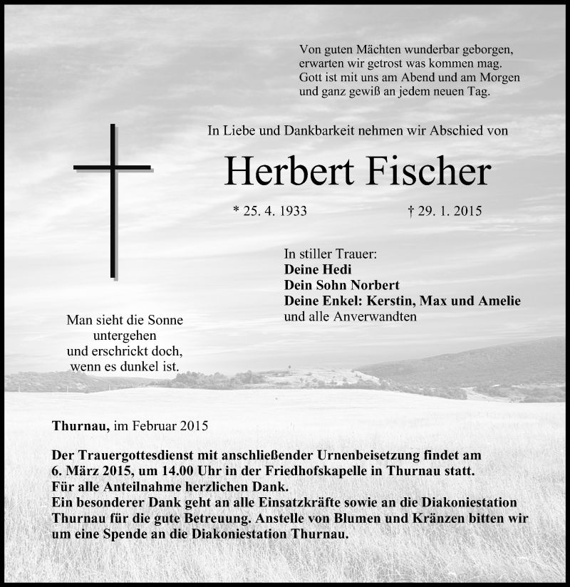  Traueranzeige für Herbert Fischer vom 28.02.2015 aus MGO