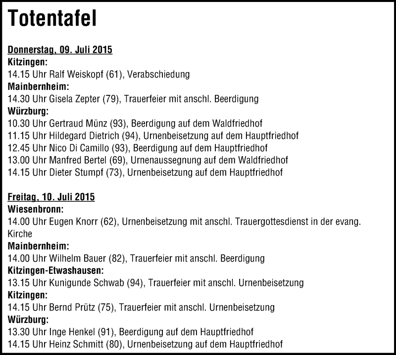  Traueranzeige für Eugen Knorr vom 09.07.2015 aus MGO