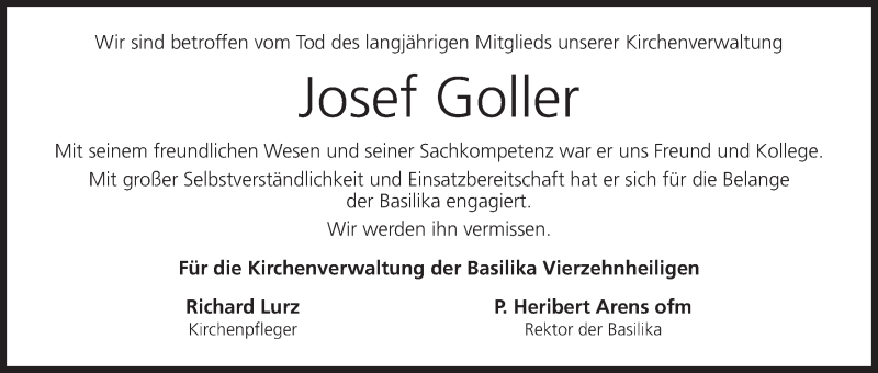  Traueranzeige für Josef Goller vom 27.02.2015 aus MGO