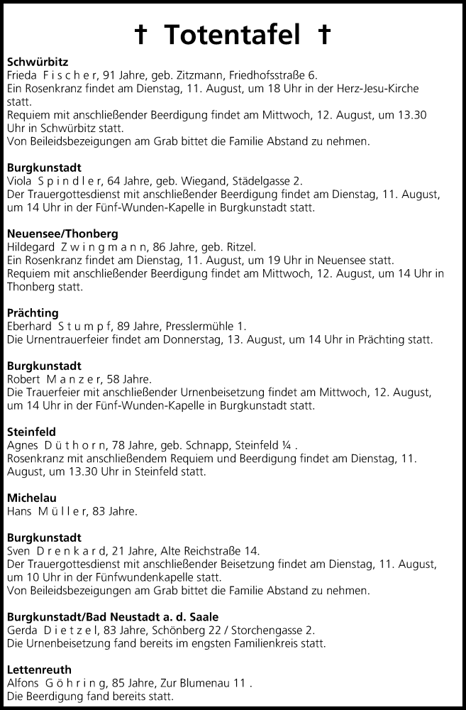  Traueranzeige für Totentafel vom 11.08.2015 vom 11.08.2015 aus MGO