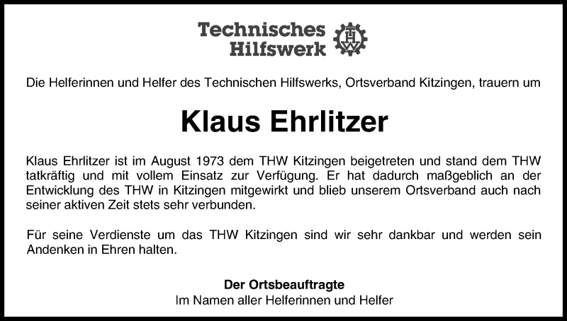  Traueranzeige für Klaus Ehrlitzer vom 14.10.2015 aus MGO