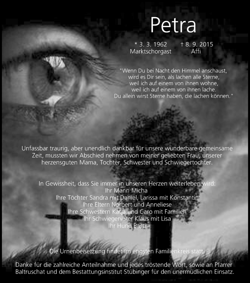  Traueranzeige für Petra  vom 26.09.2015 aus MGO