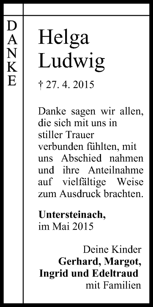  Traueranzeige für Helga Ludwig vom 23.05.2015 aus MGO