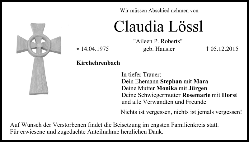  Traueranzeige für Claudia Lössl vom 17.12.2015 aus MGO
