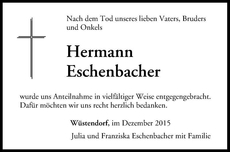  Traueranzeige für Hermann Eschenbacher vom 31.12.2015 aus MGO