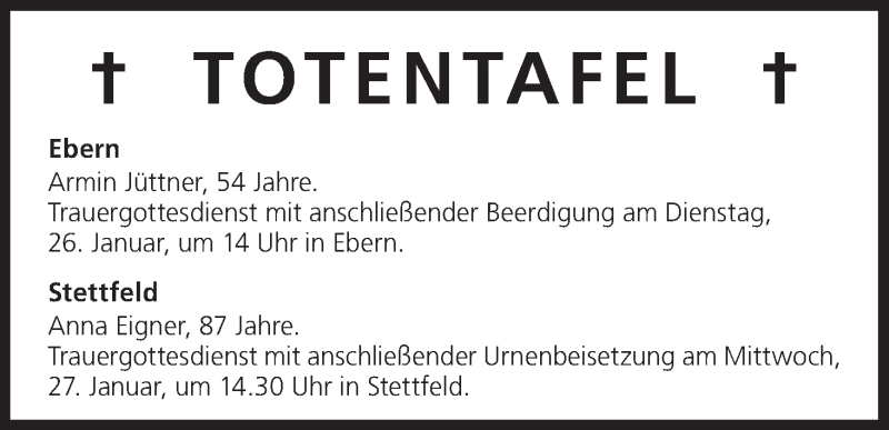  Traueranzeige für Totentafel vom 26.01.2016 vom 26.01.2016 aus MGO