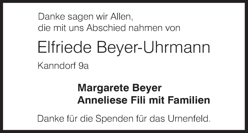  Traueranzeige für Elfriede Beyer-Uhrmann vom 15.10.2016 aus MGO
