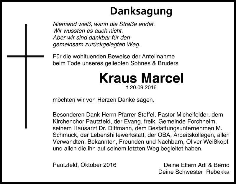  Traueranzeige für Marcel Kraus vom 29.10.2016 aus MGO