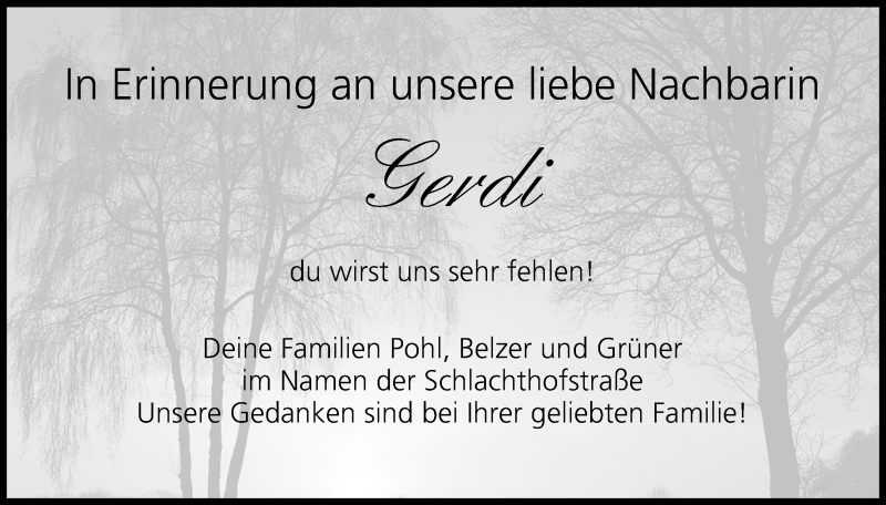  Traueranzeige für Gerdi  vom 29.10.2016 aus MGO