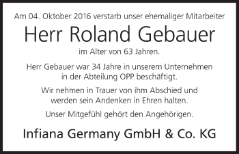 Anzeige von Roland Gebauer von MGO