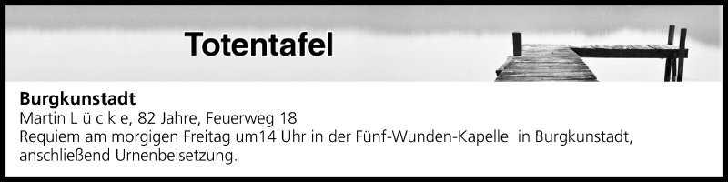  Traueranzeige für Totentafel vom 13.10.2016 vom 13.10.2016 aus MGO