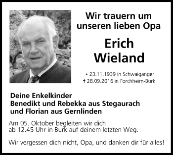 Anzeige von Erich Wieland von MGO