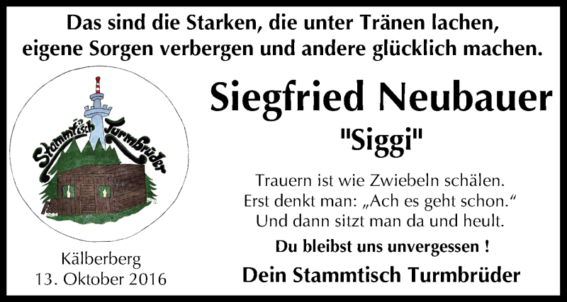  Traueranzeige für Siegfried Neubauer vom 17.10.2016 aus MGO
