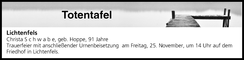 Traueranzeige für Totentafel vom 23.11.2016 vom 23.11.2016 aus MGO