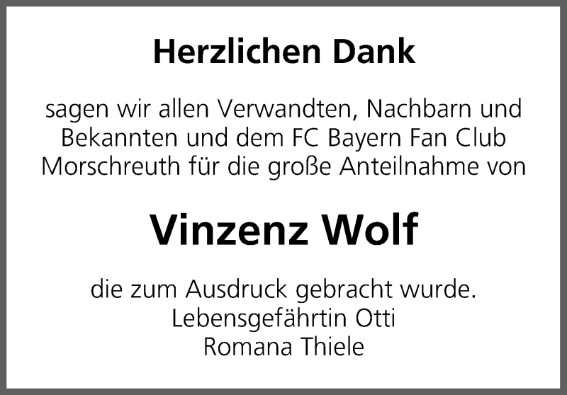  Traueranzeige für Vinzenz Wolf vom 05.11.2016 aus MGO