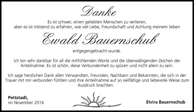  Traueranzeige für Ewald Bauernschub vom 19.11.2016 aus MGO