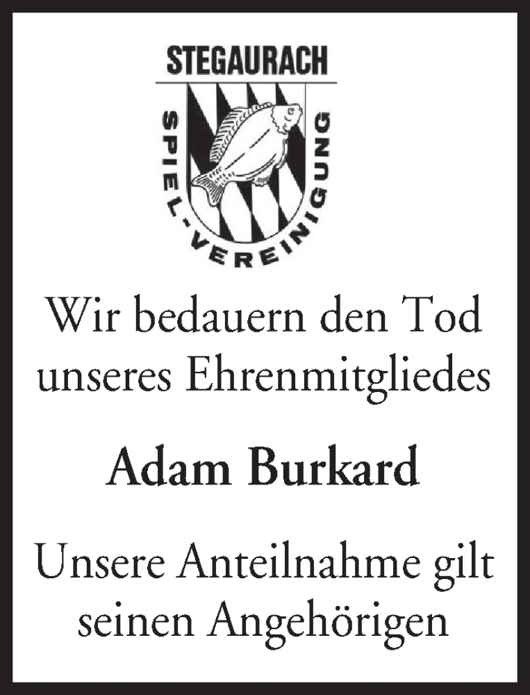  Traueranzeige für Adam Burkard vom 03.11.2016 aus MGO