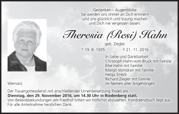 Anzeige von Theresia Hahn von MGO