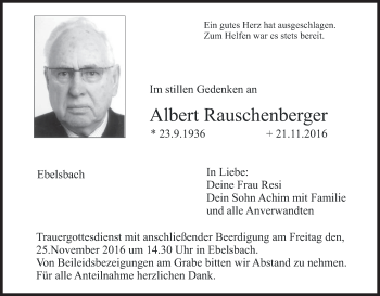 Anzeige von Albert Rauschenberger von MGO