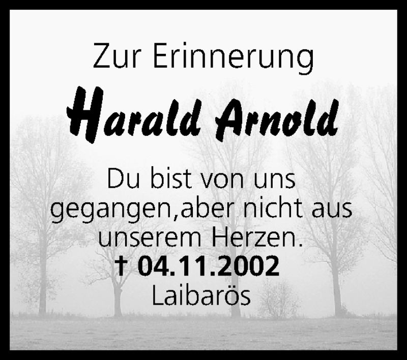  Traueranzeige für Harald Arnold vom 04.11.2016 aus MGO