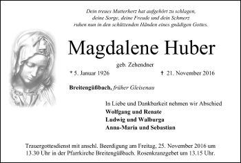 Anzeige von Magdalene Huber von MGO