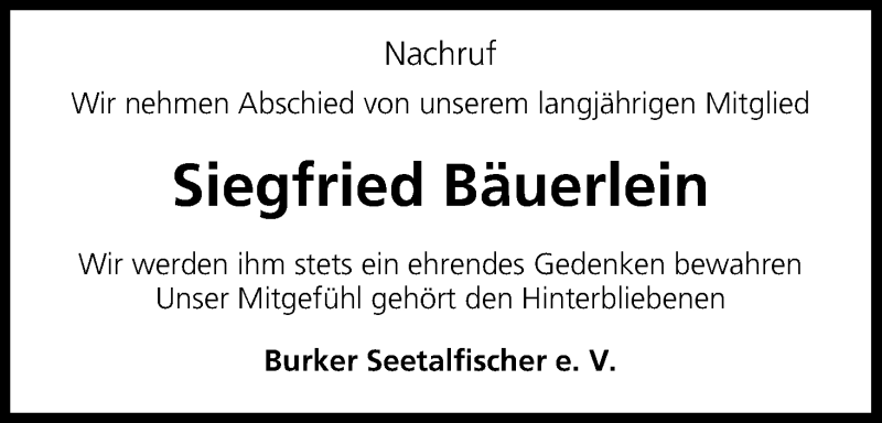  Traueranzeige für Siegfried Bäuerlein vom 22.11.2016 aus MGO