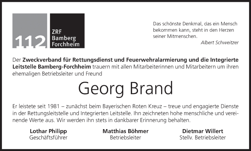  Traueranzeige für Georg Brand vom 28.11.2016 aus MGO