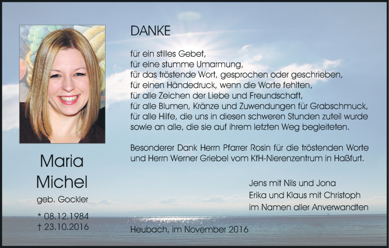  Traueranzeige für Maria Michel vom 05.11.2016 aus MGO