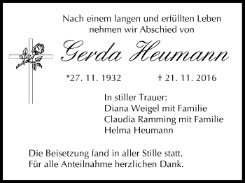 Anzeige von Gerda Heumann von MGO