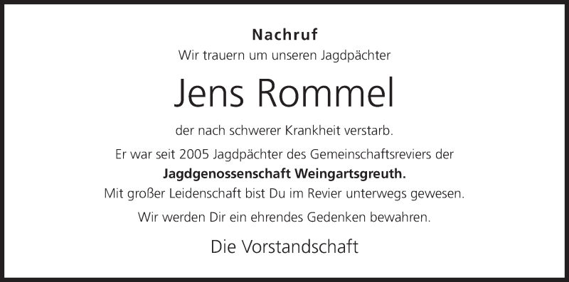  Traueranzeige für Jens Rommel vom 06.12.2016 aus MGO