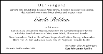 Anzeige von Gisela Rebhan von MGO