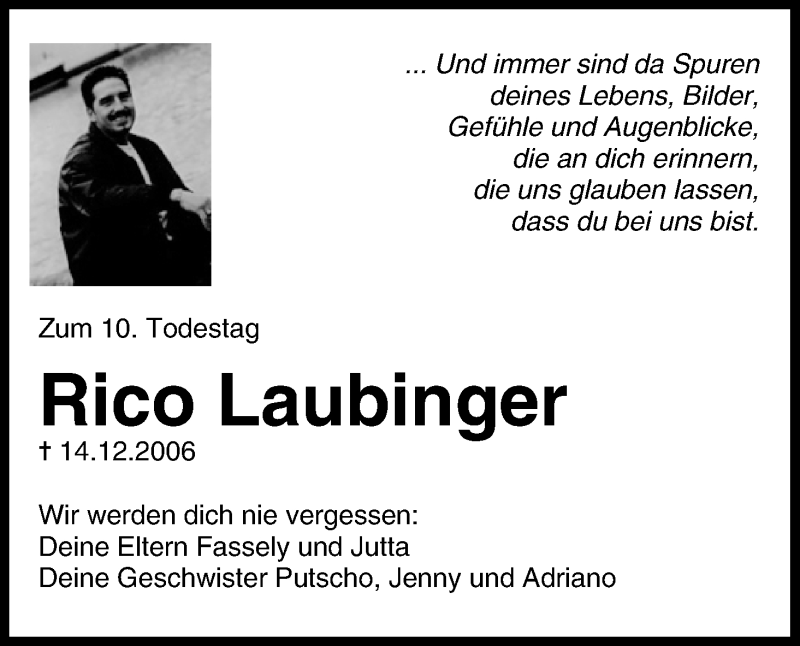  Traueranzeige für Rico Laubinger vom 14.12.2016 aus MGO