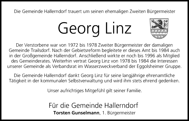  Traueranzeige für Georg Linz vom 01.12.2016 aus MGO