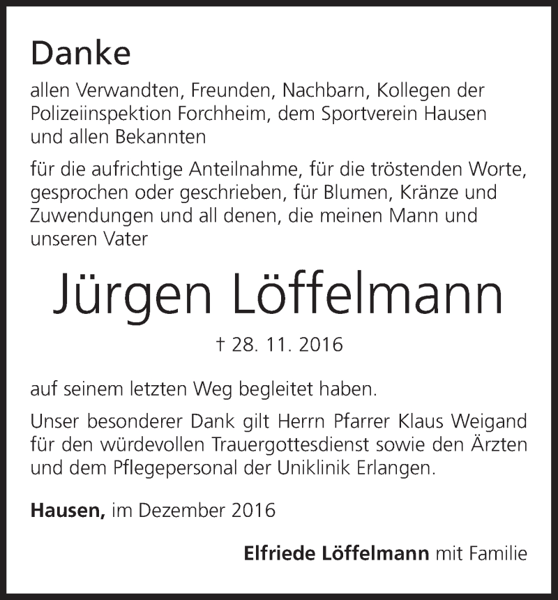  Traueranzeige für Jürgen Löffelmann vom 15.12.2016 aus MGO
